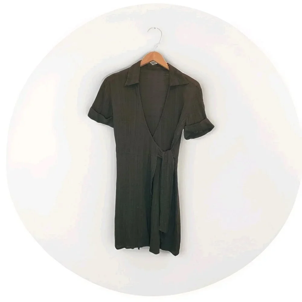 BECCA Playa Textured Collared Wrap Shirtdress Cover-Up Size Small Cactus Green - Picture 16 of 16